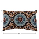 Cotton Slub Embroidered Lumbar Pillow w/ Design & Chambray Back