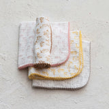 Cotton Burp Cloth w/ Rabbits & Stitched Trim, 4 Colors