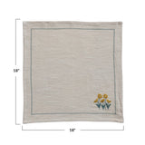 Cotton Napkins w/ Hand-Embroidery, Flowers & French Knots, Set of 4