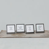 3" Square Metal & Glass Frame w/ Easel & Saying, 4 Styles