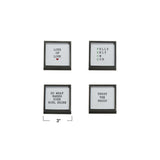 3" Square Metal & Glass Frame w/ Easel & Saying, 4 Styles