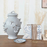 Terra-cotta Vases/Bookends w/ Hand-Painted Flower, Set of 2