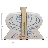 Terra-cotta Vases/Bookends w/ Hand-Painted Flower, Set of 2