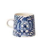 Hand-Painted Stoneware Mug with Design, Cream Color & Blue