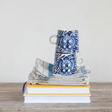 Hand-Painted Stoneware Mug with Design, Cream Color & Blue