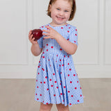Girls Apple Orchard Gingham Short Sleeve Knit Twirl Dress
