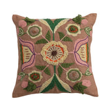 Square Fabric Indoor/Outdoor Pillow with Embroidered Design