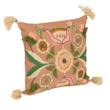 Square Fabric Indoor/Outdoor Pillow with Embroidered Design