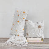 Square Cotton Slub Pillow with Tufted Flowers