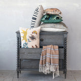 Cotton Slub Lumbar Pillow with Embroidered Line Design
