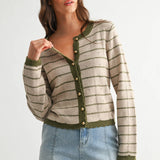 Olive Trim Buttom-Up Cardigan