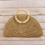 Straw Woven Half Moon Round Top Handle Bag