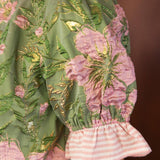 Kelly Striped Ruffle Detailed Floral Jaquard Blouse