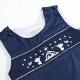 Blue Nativity Smocked Overalls