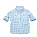Flagler Fishing Shirt: White Blue Plaid