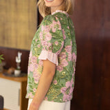 Kelly Striped Ruffle Detailed Floral Jaquard Blouse