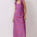 Ruffle Strap Geometric Print Midi Dress