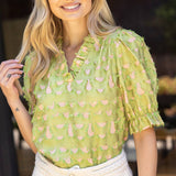 Lena Contrast Colored Raw Laser Cut Blouse