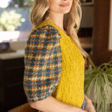 Textured Body with Tweed Puff Sleeve Top