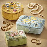 Butterfly Embroidered Rectangle Box Green Velvet Fabric