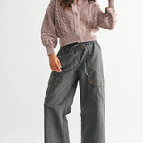 Washed Brown Cable Knit Cardigan