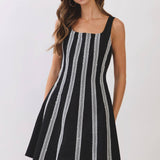Contrast Vertical Trim Fit & Flare Mini Dress
