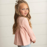 Kids Blush Pink Long Sleeve Lettuce Trim Ribbed Shirt