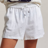 Linen Blend Elastic Waist Drawstring Shorts