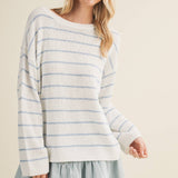 Textural Stripe Knit Dropped-Shoulder Pullover