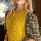 Textured Body with Tweed Puff Sleeve Top