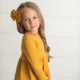Kids Mustard Long Sleeve Lettuce Trim Ribbed Fall Shirt