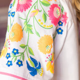 Floral Embroidered Raglan Sleeve Piping Top