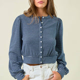 Striped Knit Button Front Blouse
