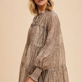 Ruffled Tencel Mock Neck Mini Dress