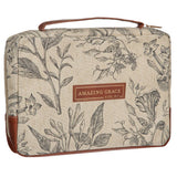Bible Cover Fashion Navy/Brown Floral Amazing Grace: Large