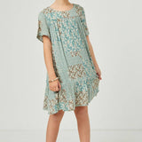 Girls Floral Patchwork Print Flutter Sleeve Dress | Sage