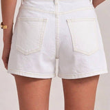 Game Day Mid Rise Color Denim Shorts with Scallop Front Seam: Multiple Colors