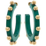 Kelley Studded Metal and Resin Hoop Earrings: Fuchsia