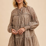 Ruffled Tencel Mock Neck Mini Dress
