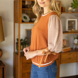 Color Block Textured Knit Bow Tie Sleeve Top