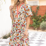 Multi Stripe Detailed Floral Print Midi Dress