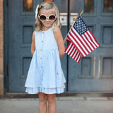 Blue & White Gingham Pocket Ruffle Summer Dress