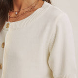 Weekend Coffee Cotton Knit Cardigan in Minimal Silhouette: Ivory