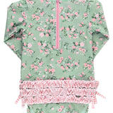 Tea Roses Long Sleeve One Piece Rash Guard Swimsuit