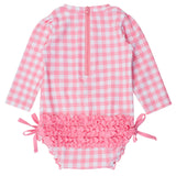 Bubblegum Pink Gingham Long Sleeve One Piece Rash Guard Swimsuit