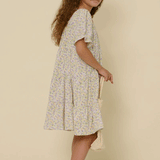 Girls Ditsy Floral Square Neck Tiered Mini Dress | Lavender