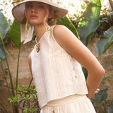Stripe Sleeveless Side Button Detail Top