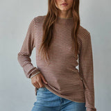 Knit Sweater Striped Mock Neck Long Sleeve Top