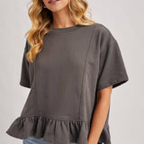 Ruffled Peplum Hem Boxy Swing Knit Tee