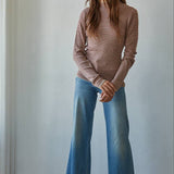 Knit Sweater Striped Mock Neck Long Sleeve Top